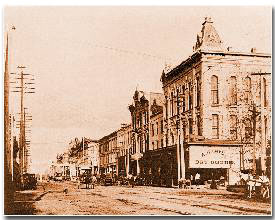 Main Street Houston, circa 1864. Houston's economy had been bankrupted by the Union Blockade that closed the Gulf of Mexico.