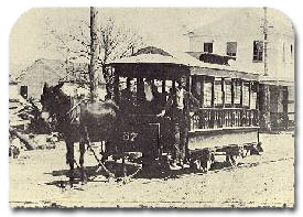 A MULE-DRAWN STREETCAR, a service started by the Houston City Railroad Co. in 1868